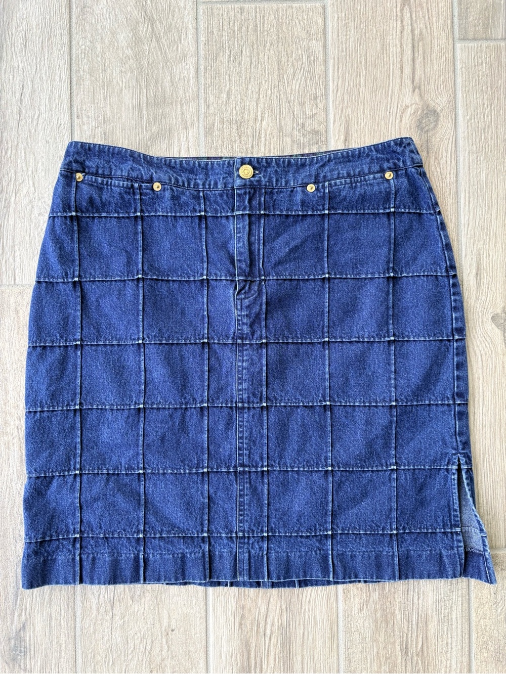 Ralph Lauren Vintage Women’s Denim Blue Windowpane Pencil Blue Skirt Size 12